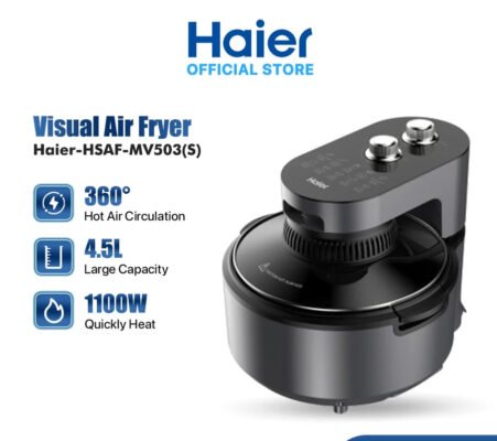 Haier Görsel Air Fryer, Yağsız, Yapışmaz Kaplama, 4.5L Geniş Kapasiteli, Çift Döner Düğmeli Hava Fritözü